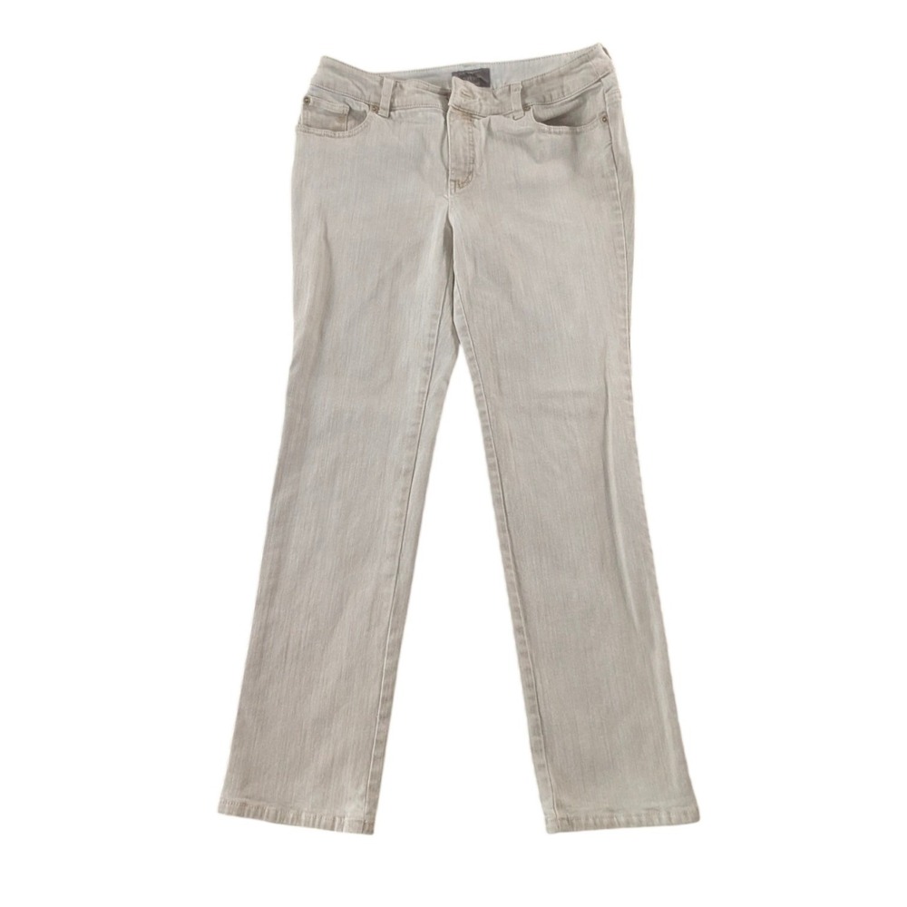 Chicos So Slimming Beige-Grey Straight Leg Jeans Size 1 Regular Stretch Denim